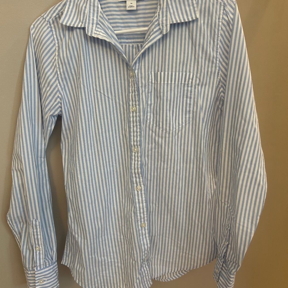 White and Blue Striped Button Down Shirt XS